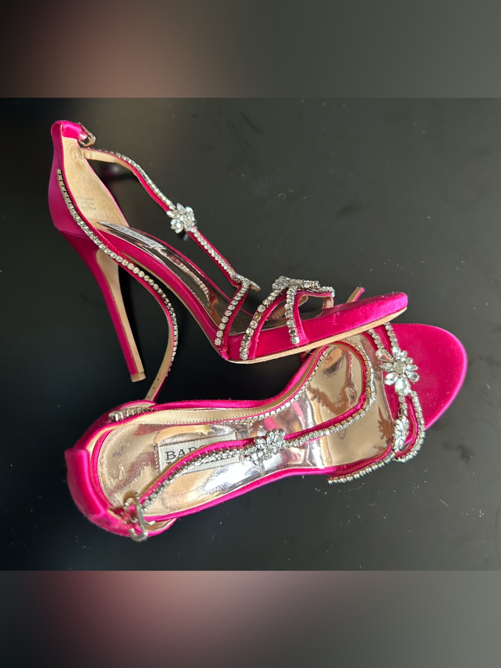 Badgley Mischka Hot Pink Crystal Embellished Strappy Heels